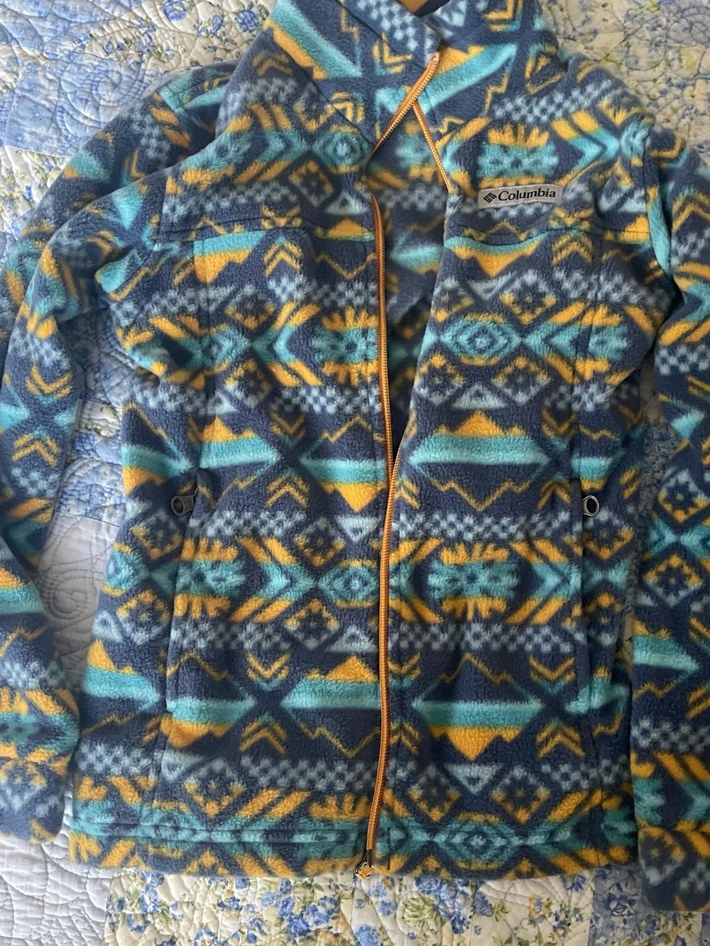Columbia Kids Blue, Teal & Yellow Patterned Fleece Jacket